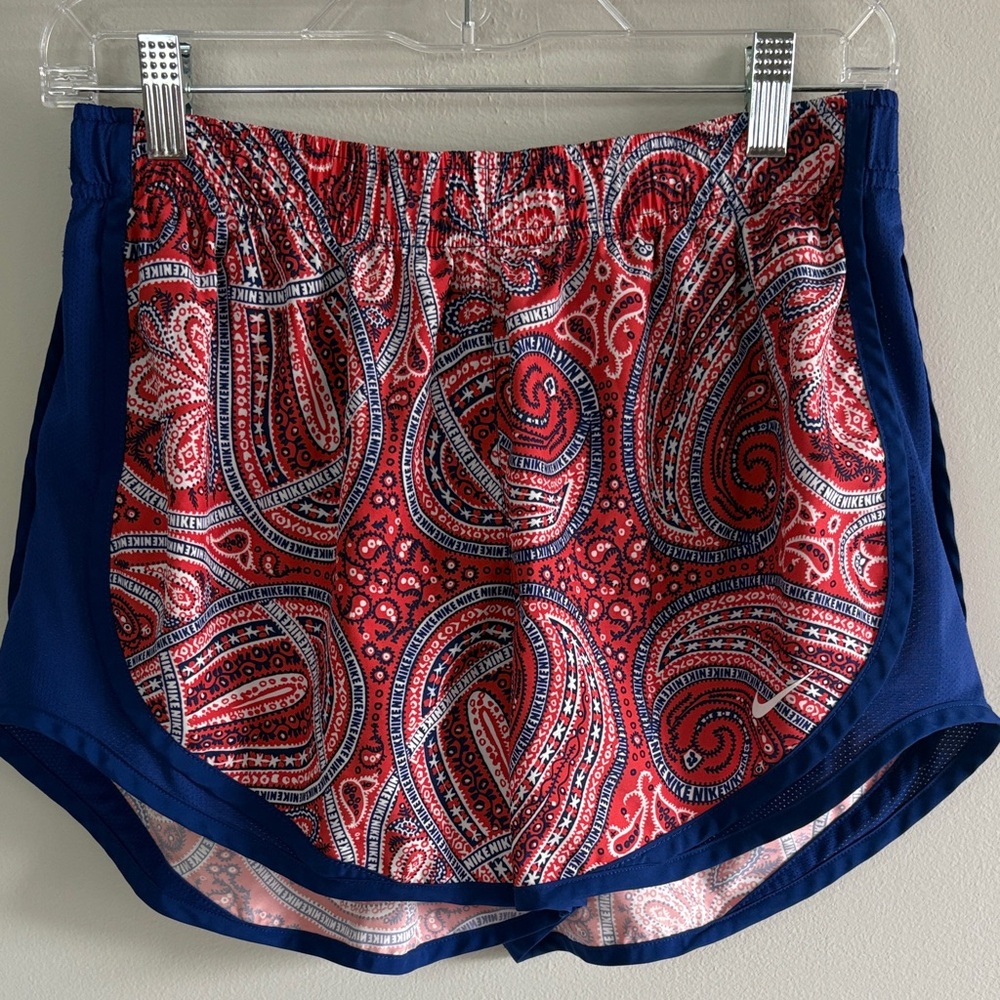 Red Paisley Athletic Shorts with Navy Side‎ Panels